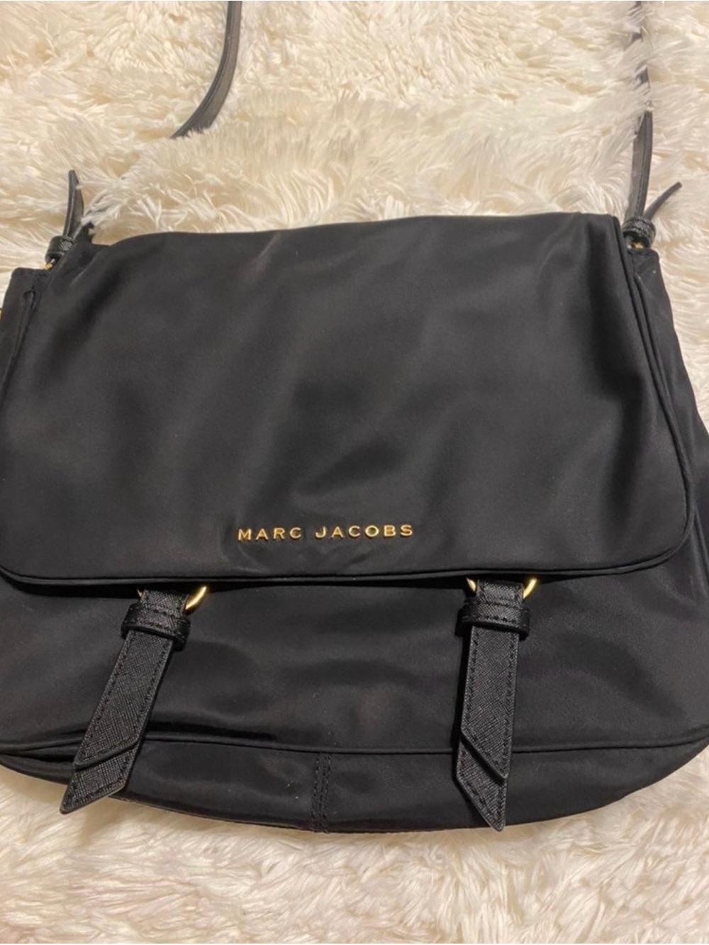 Marc Jacobs Black Nylon Messenger Bag with Gold Logo